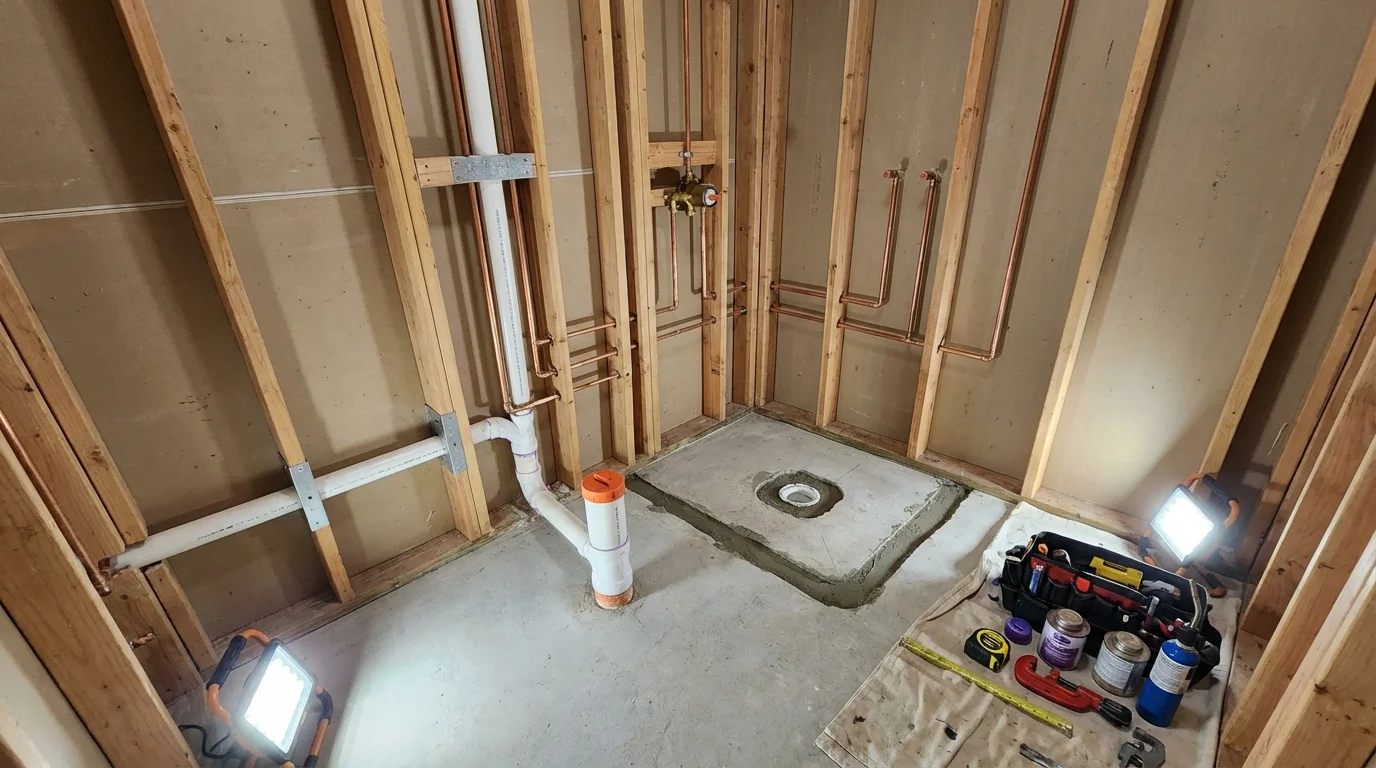 Bathroom rough-in plumbing during remodel by Johns Plumbing LLC in Telluride