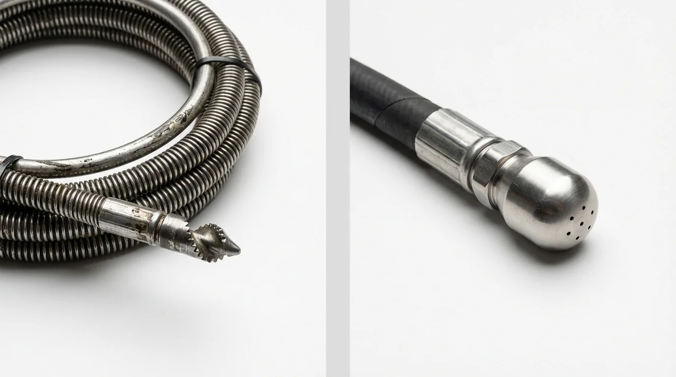 Drain snake cable and hydro jetting nozzle used for drain cleaning in Telluride, CO
