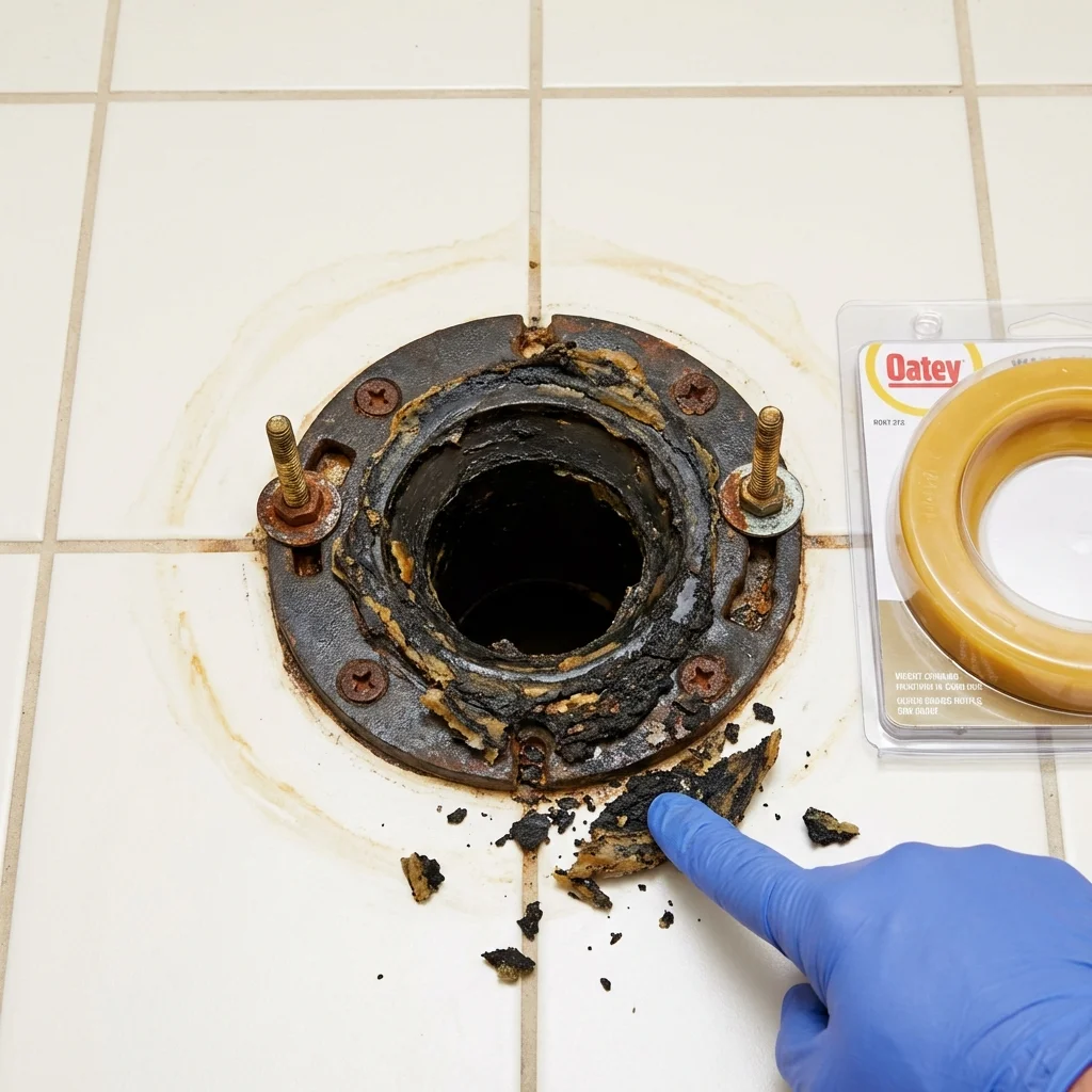Failed wax ring showing water seepage at the base of a toilet in a Telluride, CO home